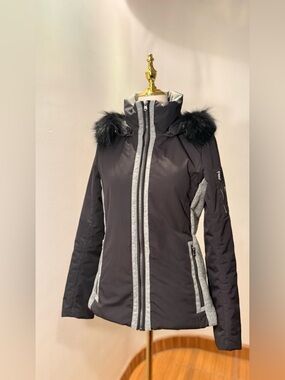 Fera Danielle Women's Black Ski Parka Jacket Real Fur-Trim Removable Hood Size 6